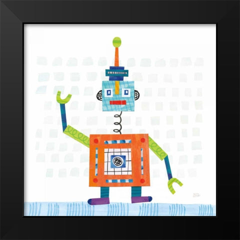 Robot Party III on Squares Black Modern Wood Framed Art Print by Averinos, Melissa