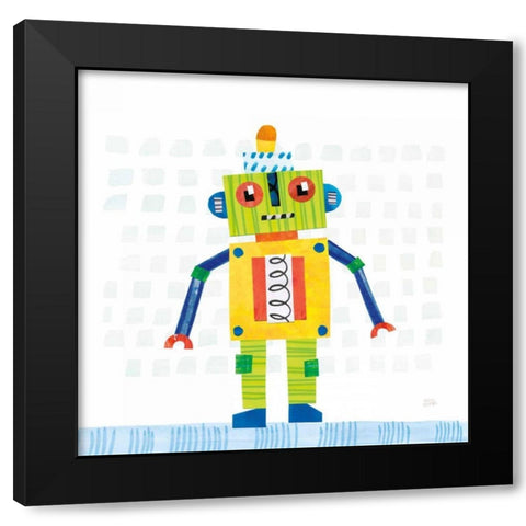 Robot Party IV on Squares Black Modern Wood Framed Art Print by Averinos, Melissa