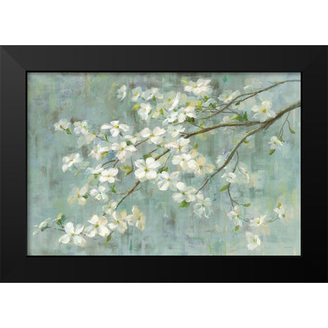 Dogwood in Spring on Blue Black Modern Wood Framed Art Print by Nai, Danhui