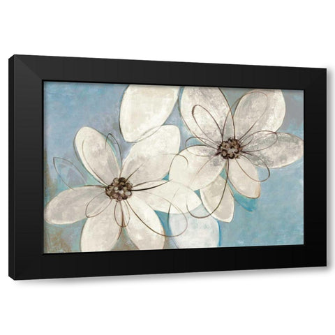 Blue and Neutral Floral Black Modern Wood Framed Art Print by Vassileva, Silvia
