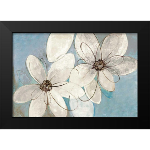 Blue and Neutral Floral Black Modern Wood Framed Art Print by Vassileva, Silvia