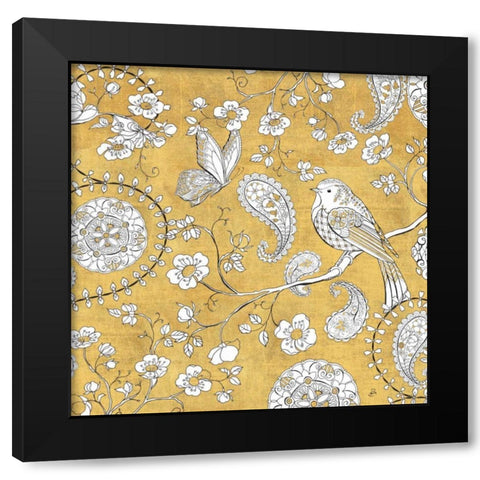 Color my World Bird Paisley I Gold Black Modern Wood Framed Art Print with Double Matting by Brissonnet, Daphne