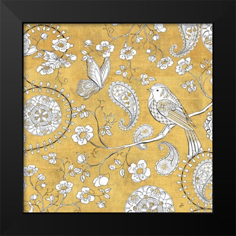 Color my World Bird Paisley I Gold Black Modern Wood Framed Art Print by Brissonnet, Daphne