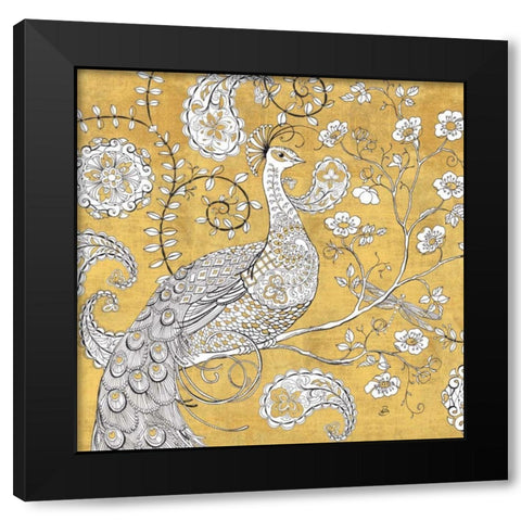 Color my World Ornate Peacock I Gold Black Modern Wood Framed Art Print with Double Matting by Brissonnet, Daphne