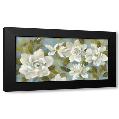 Gardenias on Slate Blue Black Modern Wood Framed Art Print by Vassileva, Silvia