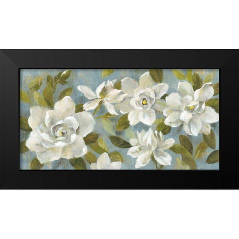 Gardenias on Slate Blue Black Modern Wood Framed Art Print by Vassileva, Silvia