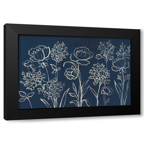 Indigo Floral I Black Modern Wood Framed Art Print by Vassileva, Silvia