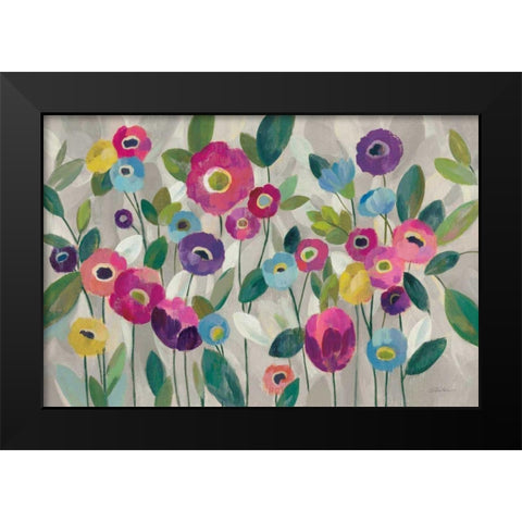 Fairy Tale Flowers V Pink Black Modern Wood Framed Art Print by Vassileva, Silvia