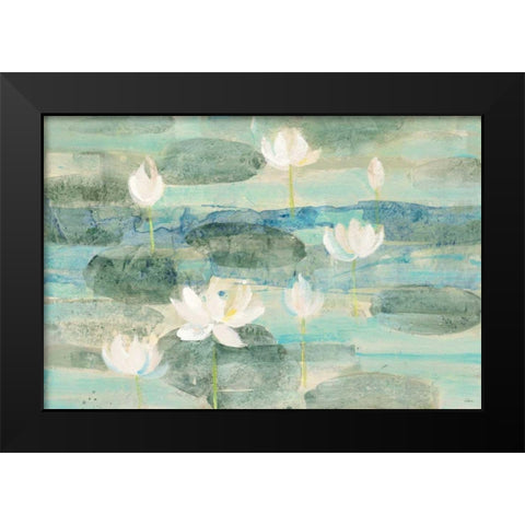 Water Lilies Bright Black Modern Wood Framed Art Print by Hristova, Albena