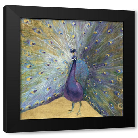 Purple and Gold Peacock Black Modern Wood Framed Art Print with Double Matting by Nai, Danhui