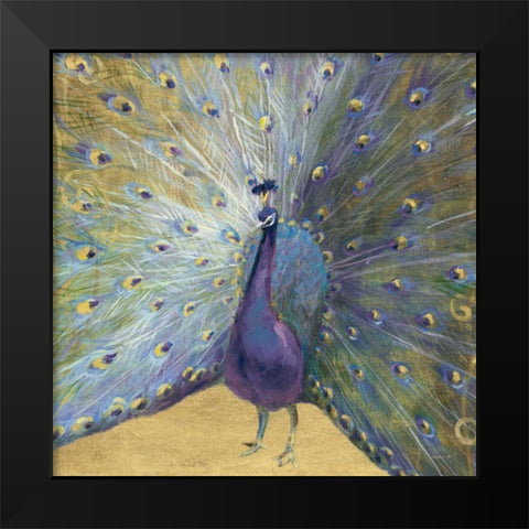 Purple and Gold Peacock Black Modern Wood Framed Art Print by Nai, Danhui