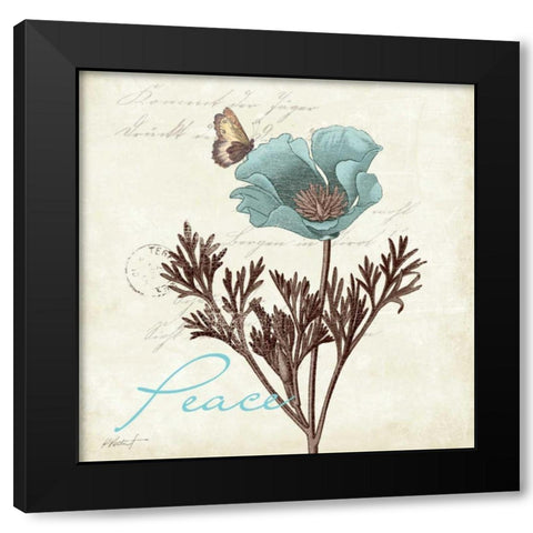 Touch of Blue I - Peace Black Modern Wood Framed Art Print by Pertiet, Katie