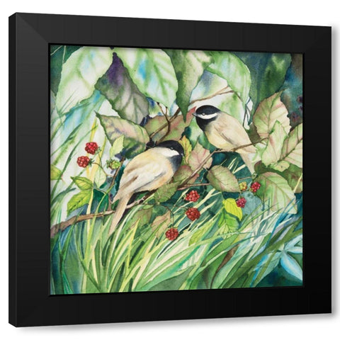 Chickadees Sq Black Modern Wood Framed Art Print with Double Matting by McKenna, Kathleen Parr