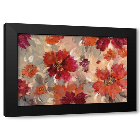Magenta and Coral Floral Black Modern Wood Framed Art Print by Vassileva, Silvia