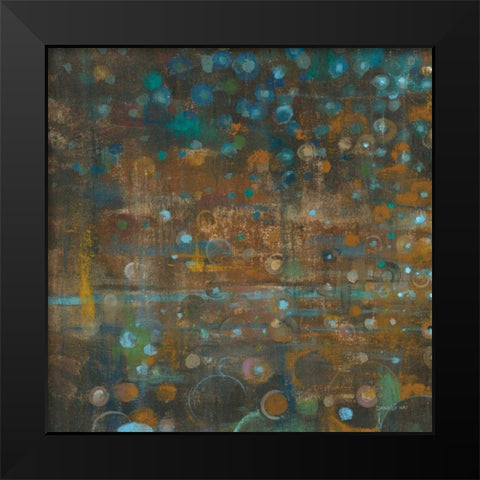 Blue and Bronze Dots IX Black Modern Wood Framed Art Print by Nai, Danhui