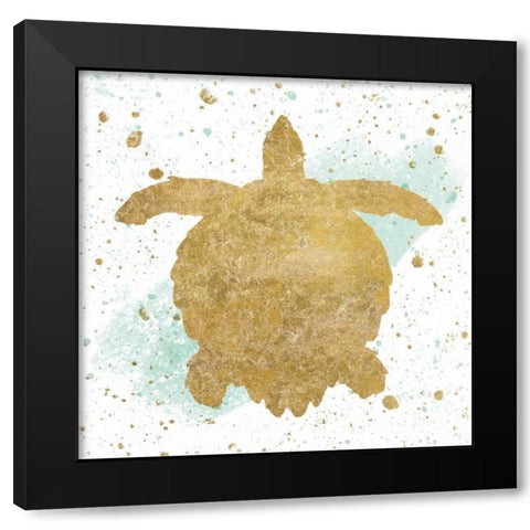 Silver Sea Life Aqua Turtle Black Modern Wood Framed Art Print by Wild Apple Portfolio