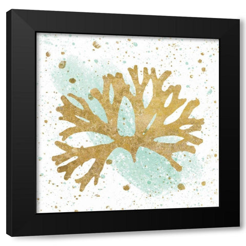 Silver Sea Life Aqua Coral Black Modern Wood Framed Art Print by Wild Apple Portfolio