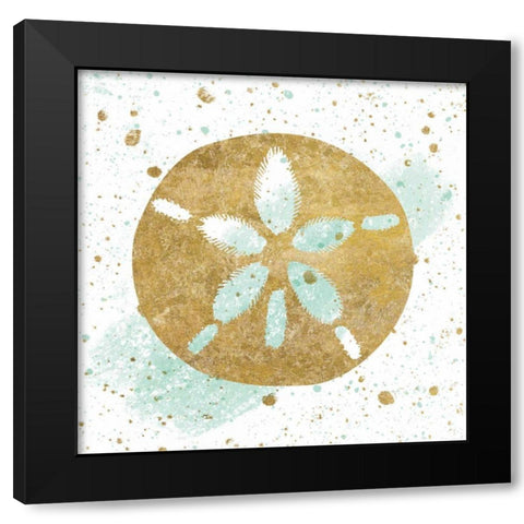 Silver Sea Life Aqua Sanddollar Black Modern Wood Framed Art Print by Wild Apple Portfolio