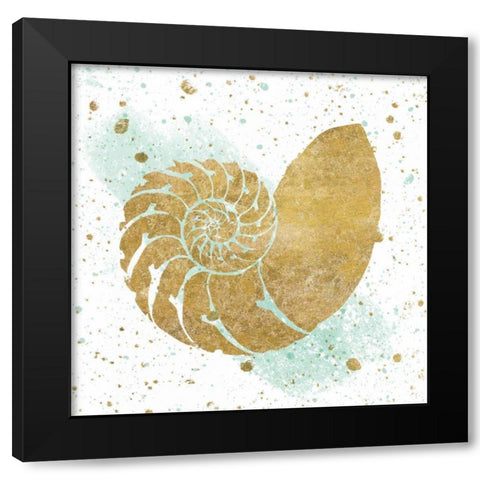 Silver Sea Life Aqua Shell Black Modern Wood Framed Art Print by Wild Apple Portfolio