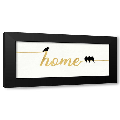 Birds on Words II Gold Black Modern Wood Framed Art Print with Double Matting by Pela
