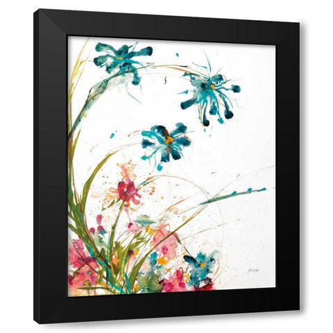 Blooming Blue Crop on White Black Modern Wood Framed Art Print with Double Matting by Griggs, Jan