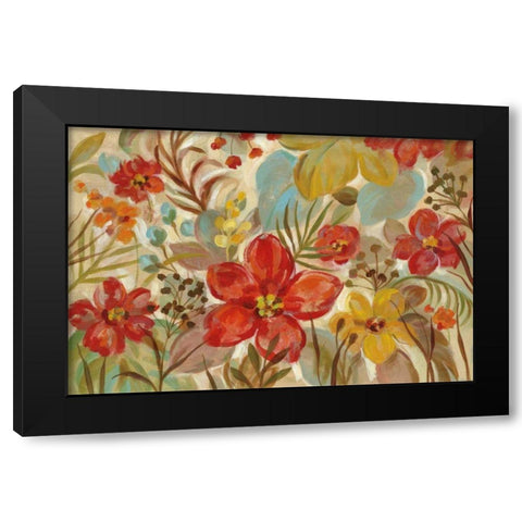 Tropical Flowers Black Modern Wood Framed Art Print by Vassileva, Silvia