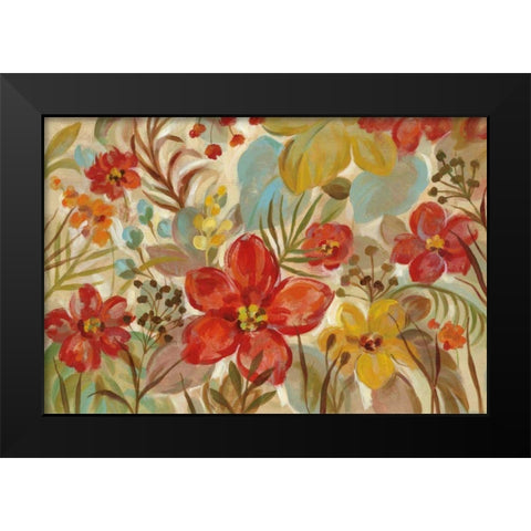 Tropical Flowers Black Modern Wood Framed Art Print by Vassileva, Silvia