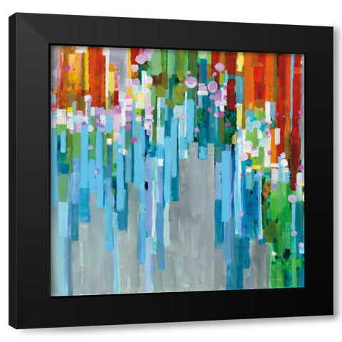 Rainbow of Stripes Square Black Modern Wood Framed Art Print with Double Matting by Nai, Danhui