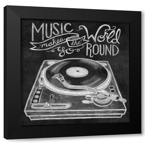 Retro Record Player Chalk Black Modern Wood Framed Art Print by Urban, Mary