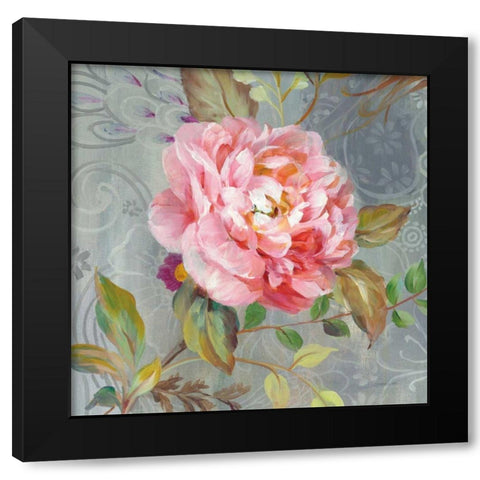 Peonies and Paisley II Black Modern Wood Framed Art Print with Double Matting by Nai, Danhui