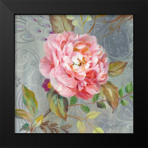 Peonies and Paisley II Black Modern Wood Framed Art Print by Nai, Danhui