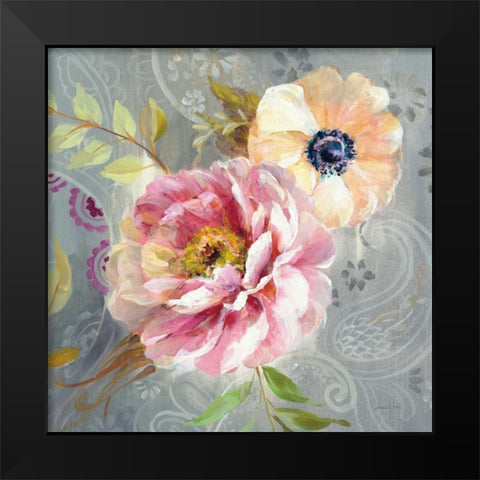 Peonies and Paisley III Black Modern Wood Framed Art Print by Nai, Danhui