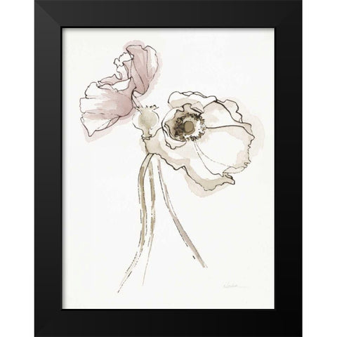 Three Somniferums Poppies Neutral II Black Modern Wood Framed Art Print by Novak, Shirley