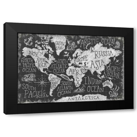 Mythical Map I Black Modern Wood Framed Art Print by Urban, Mary