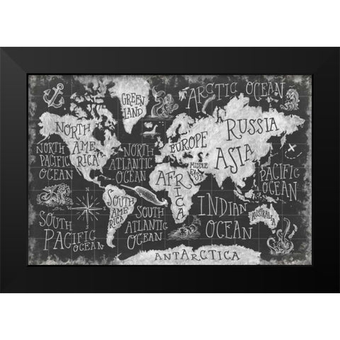 Mythical Map I Black Modern Wood Framed Art Print by Urban, Mary