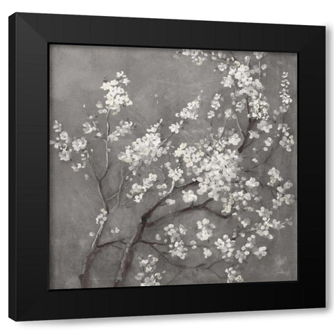 White Cherry Blossoms I on Grey Crop Black Modern Wood Framed Art Print by Nai, Danhui