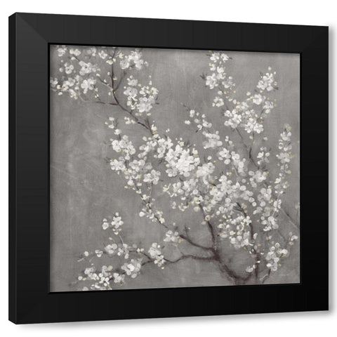 White Cherry Blossoms II on Grey Crop Black Modern Wood Framed Art Print with Double Matting by Nai, Danhui