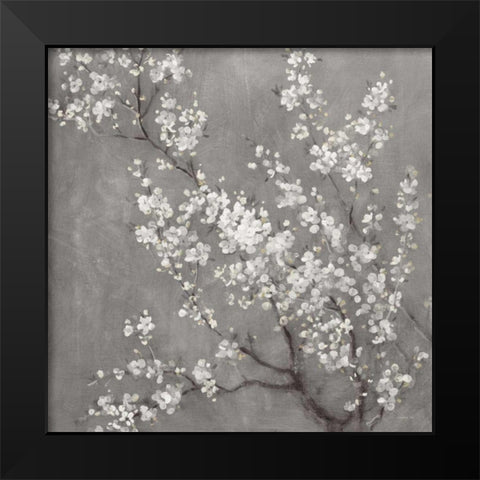 White Cherry Blossoms II on Grey Crop Black Modern Wood Framed Art Print by Nai, Danhui