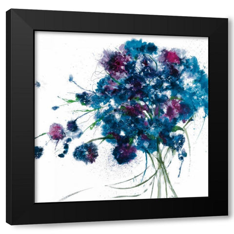 Blue Bouquet Crop Black Modern Wood Framed Art Print with Double Matting by Griggs, Jan