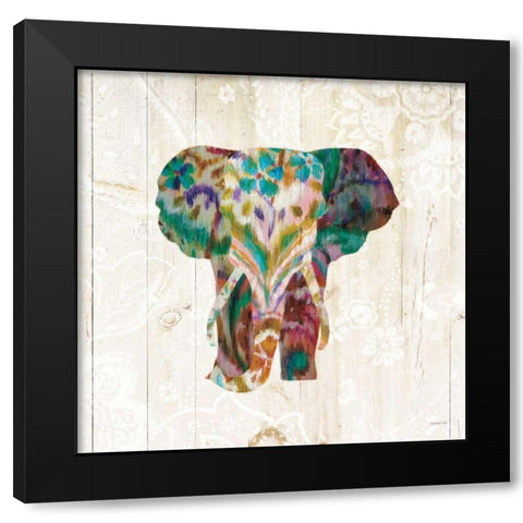 Boho Paisley Elephant III Black Modern Wood Framed Art Print with Double Matting by Nai, Danhui