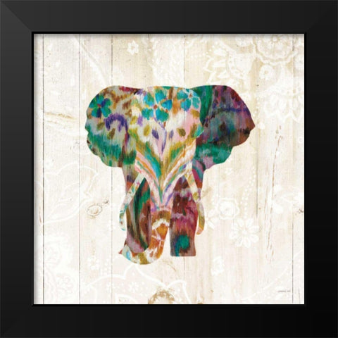 Boho Paisley Elephant III Black Modern Wood Framed Art Print by Nai, Danhui