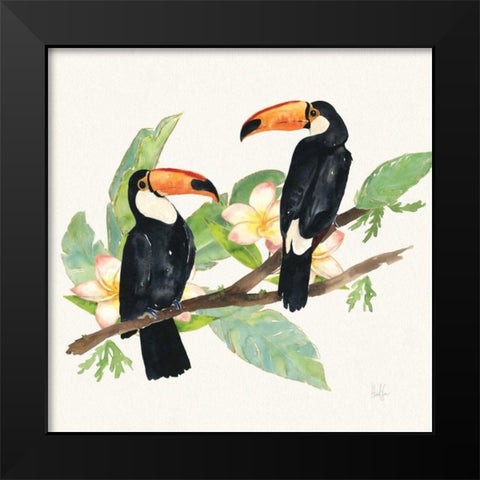 Tropical Fun Bird I Leaves Black Modern Wood Framed Art Print by Sussman, Harriet
