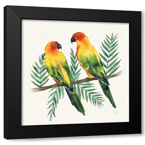 Tropical Fun Bird III Leaves Black Modern Wood Framed Art Print with Double Matting by Sussman, Harriet