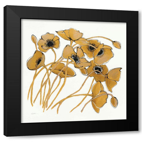 Gold Black Line Poppies II Black Modern Wood Framed Art Print with Double Matting by Novak, Shirley