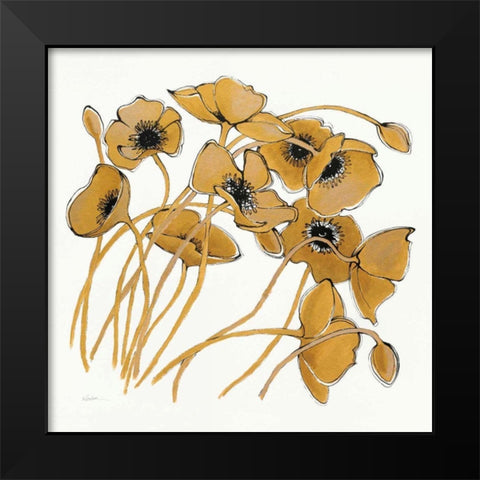 Gold Black Line Poppies II Black Modern Wood Framed Art Print by Novak, Shirley