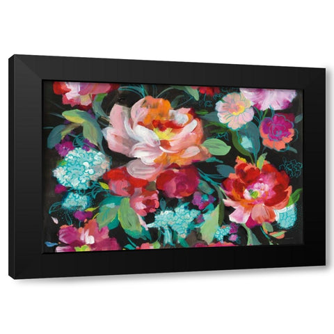 Bright Floral Medley Crop Black Modern Wood Framed Art Print with Double Matting by Nai, Danhui