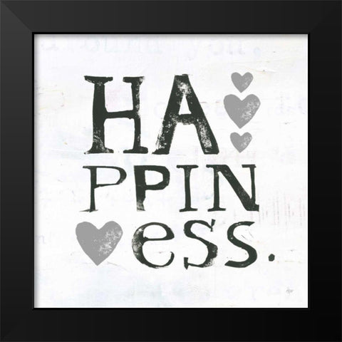 Happiness Gray Hearts Black Modern Wood Framed Art Print by Day, Kellie