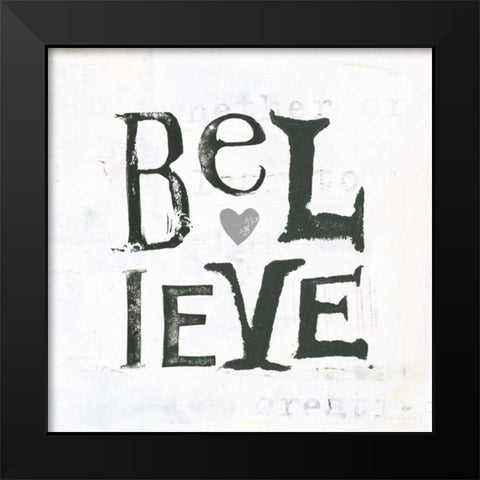 Believe Gray Hearts Black Modern Wood Framed Art Print by Day, Kellie