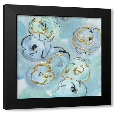 Gold Edged Teal I Black Modern Wood Framed Art Print with Double Matting by Paschke, Chris