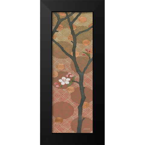 Cherry Blossoms Panel II One Blossom Black Modern Wood Framed Art Print by Lovell, Kathrine